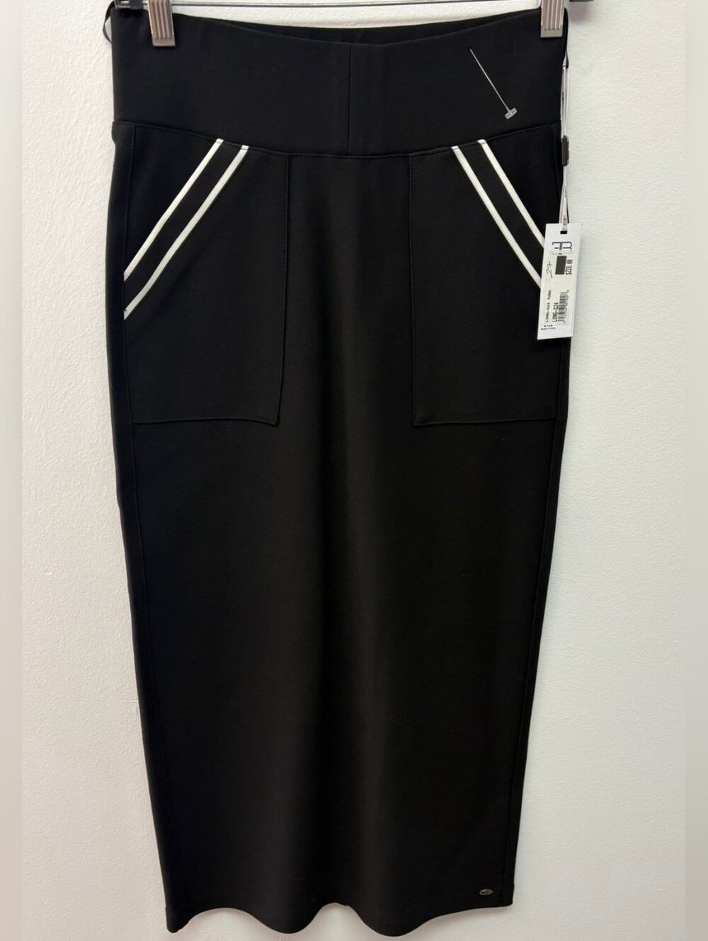 EB Black Pencil Skirt with White Pocket Trim